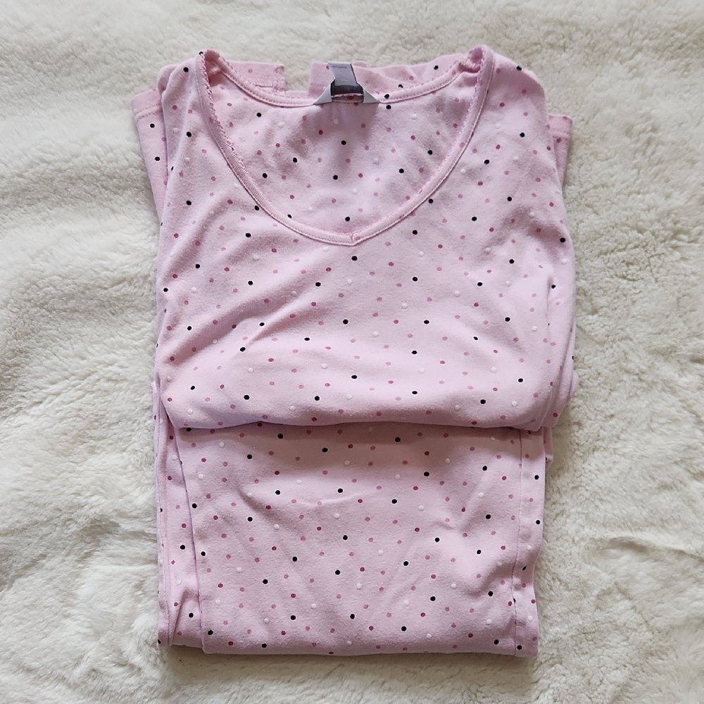 Charter Club Pink and Black Polka Dot Pajama Set Size L 100%Cotton